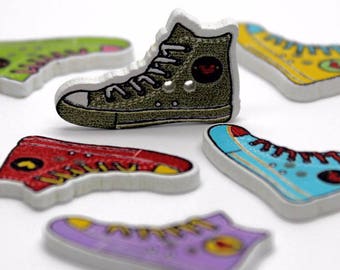 30 PC Painted wood buttons 28mm - Wooden Buttons ,buttons, natural wood buttons "boots” A108