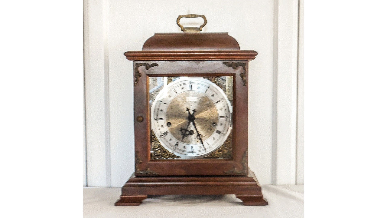 Hamilton Mantle Clock Gilded Face West Germany 2 Jewels Chimes