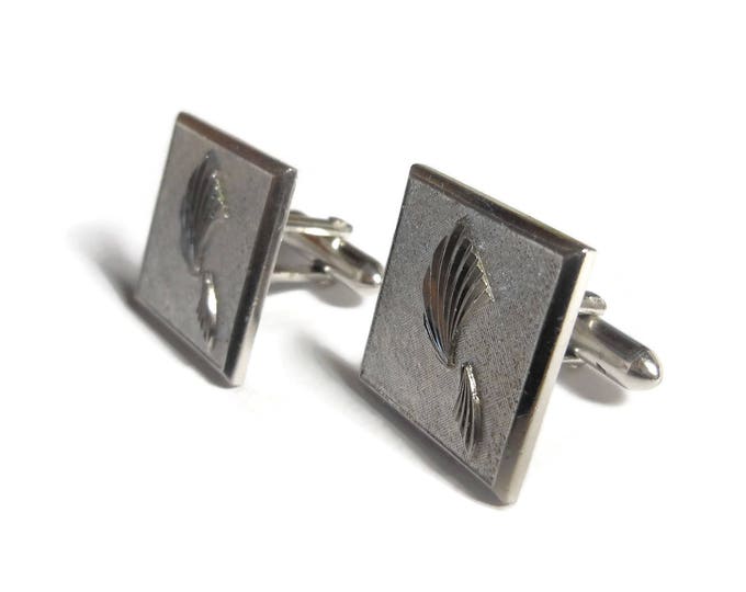 Swank square cuff links, silver Art Deco cuffs with pattern, wedding groom groomsman gift, mid century vintage