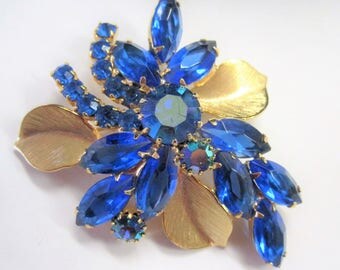 Blue Juliana Brooch - Open Back Navettes - Vintage Confirmed Juliana - Blue Rhinestones - Book Piece Pin