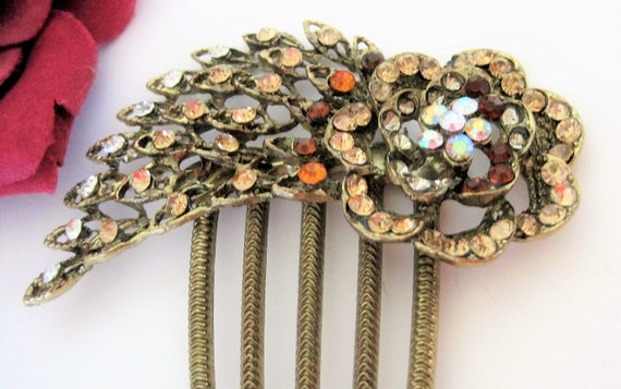 Rhinestone Hair Comb - Topaz and Clear - Wedding Elegance - Floral Appeal Hair Elegance