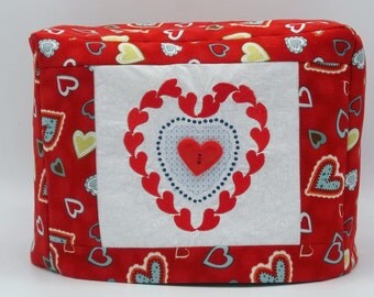Two Slice Toaster Cover, Valentine Toaster Cover, Valentine Hearts, Red Toaster Cover with Hearts