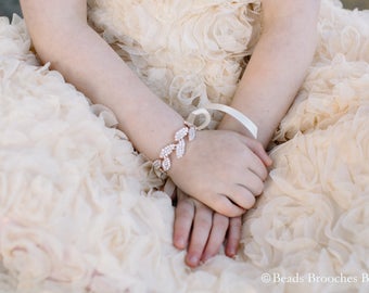 Flower Girl Bracelet,Girls Bracelet,Girls Cuff,Flower Girl Jewelry Bracelet,Flower Girl Accessory,Rose Gold Kids Bracelet,Rose Gold Bracelet