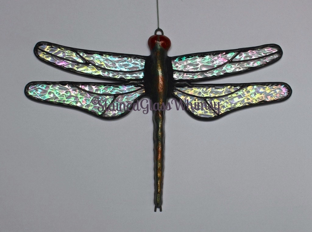 Stained Glass DRAGONFLY Suncatcher Sparkling by StainedGlassWhimsy