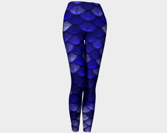 Mermaid Leggings, Womens Blue and Silver Large Scales Leggings, High Waisted Leggings, Bahasha Woman Leggings, Handmade Spandex Leggings