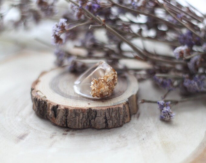 Resin Transparent Faceted Ring With Golden Flakes, Unique Fashion Ring, Epoxy Jewelry, Clear Resin Ring, Gift For Her, Under 20, Spring Ring
