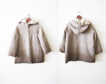 1970s Coat / Wool Coat / Hooded Coat / Icelandic Jacket / Beige Wool Jacket / Minimalist Coat / Boxy Coat / Ombre Coat