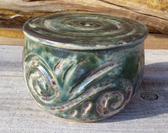 Pottery French Butter Crock, Plum, Green, Butter Dish, Ceramic Butter Crock, Butter Jar, Butter Keeper MADE TO ORDER 4-6 Weeks