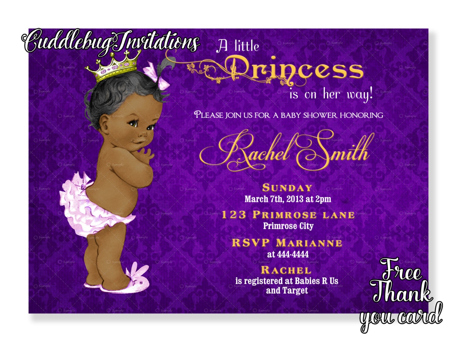 African American Girl Baby Shower Invitation Royal Princess