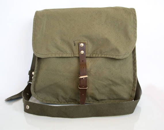 Vintage Army Bag Military Shoulder Bag Green Canvas