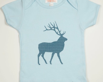 Elk with Pattern - Hand Screen Printed Boys & Girls American Apparel Light Pink T-shirt: Size 18-24 months and Kid Sizes 2-8