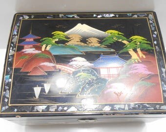 Vintage Oriental Musical Jewelry Box (22) Mother Of Pearl, Japan, Gorgeous!