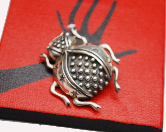 Sterling Beetle Brooch - Mexico Taxco - Silver Insect Bug pin