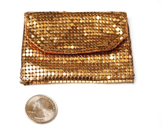 Gold Mesh Change Purse - small Gold metal clutch - Whiting and Davis Style - coin pouch