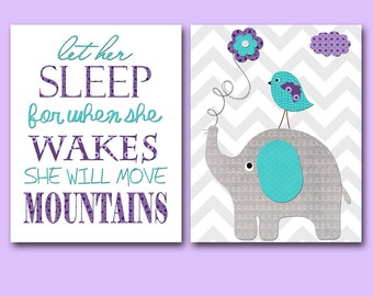 Gray Teal Purple Nursery Quotes Elephant Nursery Canvas Art Nursery Art for Children Kids Art Baby Boy Room Baby Boy Nursery Print set of 2
