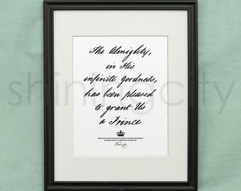 Nursery printable wall art, baby boy décor, Queen Victoria birth announcement, nursery art, baby boy wall art, typography, its a boy