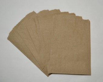 100 - irregular 4 3/4 x 6 3/4 brown Kraft flat paper bags merchandise gifts party wedding favors