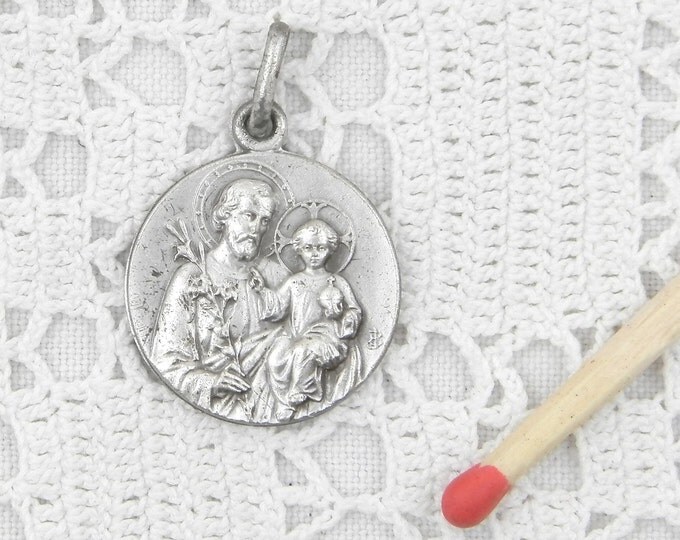 Antique Silver Plated Saint Joseph and Baby Jesus Medallion, Religious Jewelry, Catholic Pendant, Charm, Religion, Christian, Religious Antique Silver Plated Saint Joseph and Baby Jesus Medallion, Religious Jewelry, Catholic Pendant, Charm, Religion, Christian, Religious