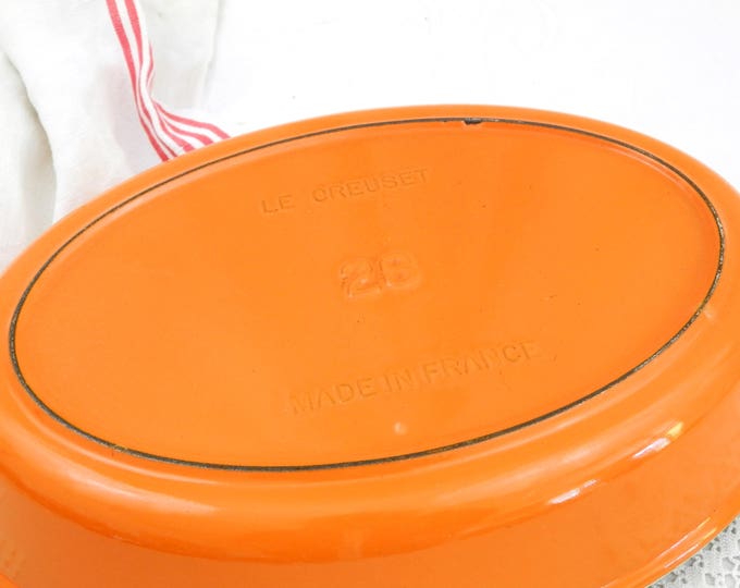 Vintage Le Creuset from France Traditional Bright Orange and White Enameled Cast Iron 28 Oven Dish, Grill, Pan Cooking Pot, Kitchen, Cooking Vintage Le Creuset from France Traditional Bright Orange and White Enameled Cast Iron 28 Oven Dish, Grill, Pan Cooking Pot, Kitchen, Cooking
