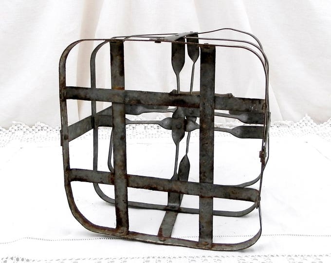 Antique French Metal Wine Bottle Carrier for 4 Bottles, French Country Decor, Shabby, Chic, Champagne Bottle Holder, Cellar, Picnic, Kitchen Antique French Metal Wine Bottle Carrier for 4 Bottles, French Country Decor, Shabby, Chic, Champagne Bottle Holder, Cellar, Picnic, Kitchen