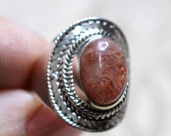 Natural Sunstone Sterling Silver Ring Size 6 1/2