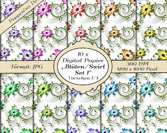 10 x digital paper - set flowers swirl 1 / DP102