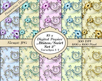 10 x digital paper - set flowers swirl 2 / DP103