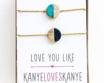 Best Friend Bracelets, Gold Turquoise Lapis White Marble Bracelet, Semiprecious Stone Bracelet, Dainty Jewelry, Gift For Best Friend B178