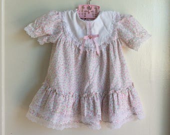 VTG Disney Winnie The Pooh Dress Pink Flower Sz 12-18M Lace Trim