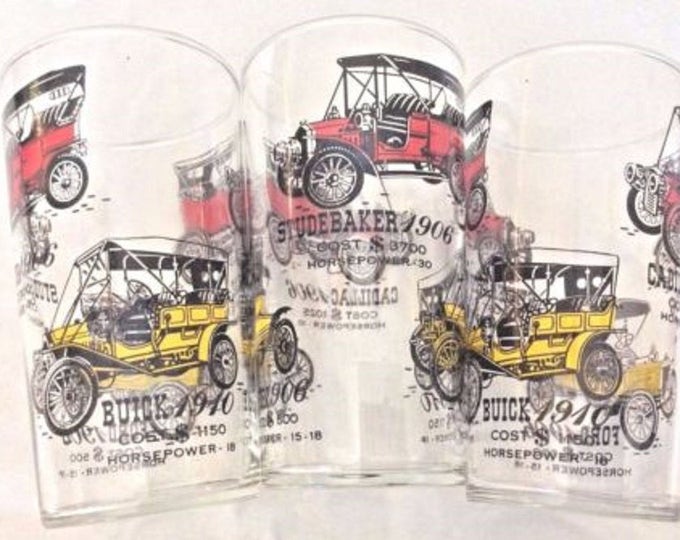 Set of 3 Man Cave Gift, Retro Bar Ware With Automobile Graphics, Vintage Glassware, Mad Men Car Glasses, Gift for Christmas