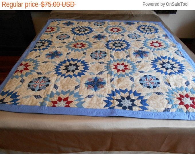 Sale: Blue Star Lap Quilt, Toddler Quilt, Throw Quilt, Small Quilt or Child Quilt