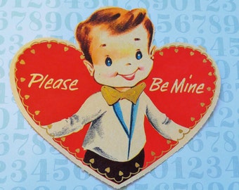 Please Be Mine Boy Vintage Valentine's Day Card 1950's