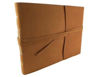 Large Rustic Leather Photo Album with Gift Box Genuine Leather Scrapbook Album 10x13" Vintage Picture Book Holds 400 4x6" or 200 5x7" Photos