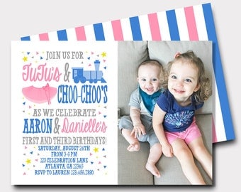 Tutus and Choo Choos Birthday Invitation | Joint Birthday Invitation | Tutu Invitation |Train Invitation | Brother Sister Birthday