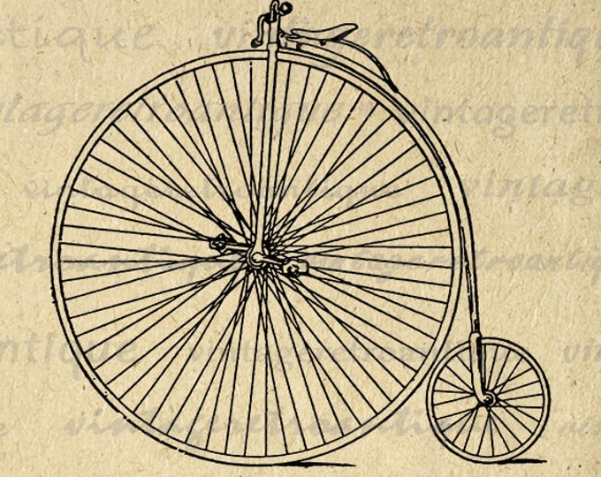 Digital Image Antique High Wheel Bicycle Graphic Illustration Printable Bike Download Artwork Vintage Clip Art HQ 300dpi No.3105