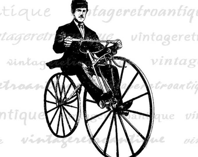 Printable Image Antique Bicyclist Bicycle Rider Velocipedes Graphic Download Digital Vintage Clip Art Jpg Png Eps HQ 300dpi No.2981