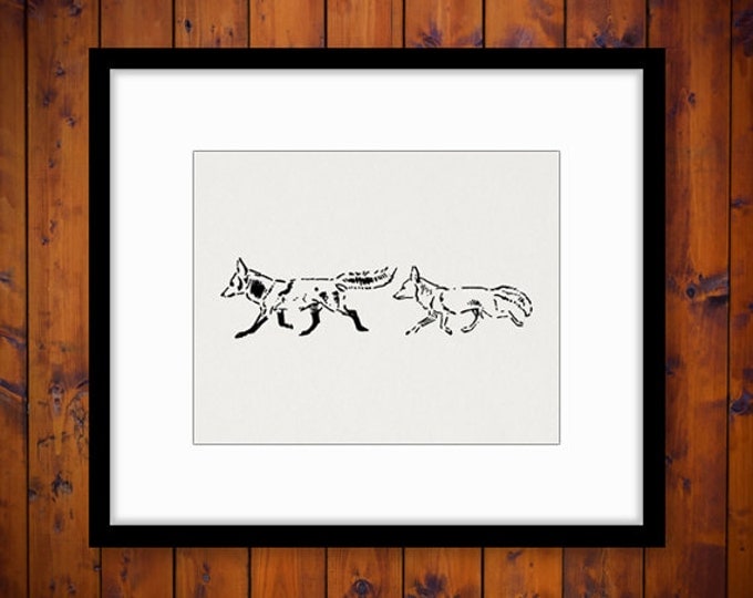 Running Foxes Graphic Digital Printable Illustration Download Image Vintage Clip Art Jpg Png Eps HQ 300dpi No.940