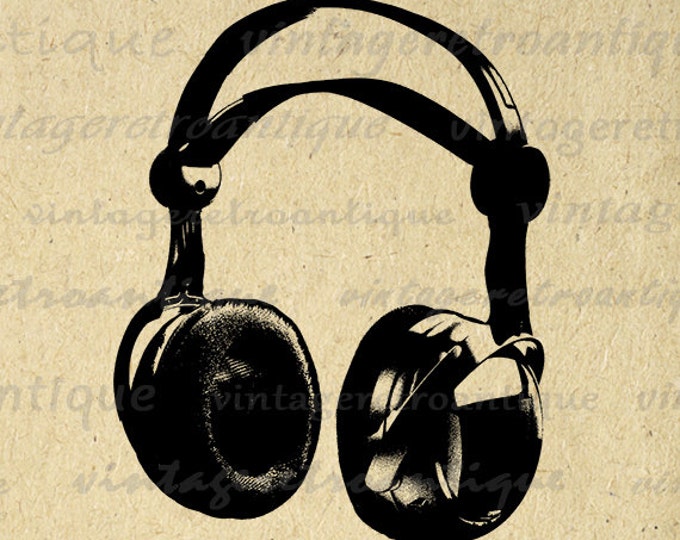 Headphones Printable Graphic Download Music Illustration Digital Image Vintage Clip Art Jpg Png Eps HQ 300dpi No.2069