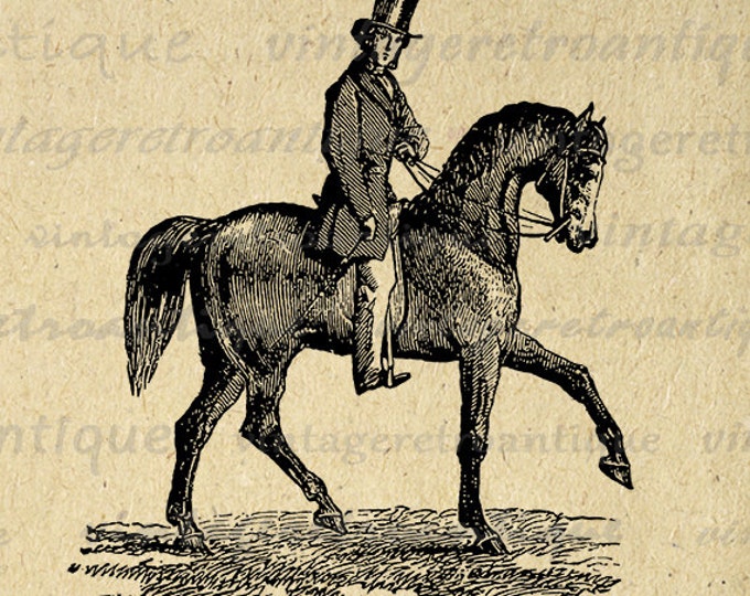 Printable Graphic Antique Horse Rider Download Horseback Man Image Digital Vintage Clip Art Jpg Png Eps HQ 300dpi No.2319