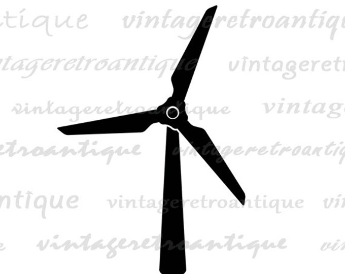 Wind Turbine Digital Graphic Download Printable Wind Energy Image Vintage Clip Art Jpg Png Eps HQ 300dpi No.3990