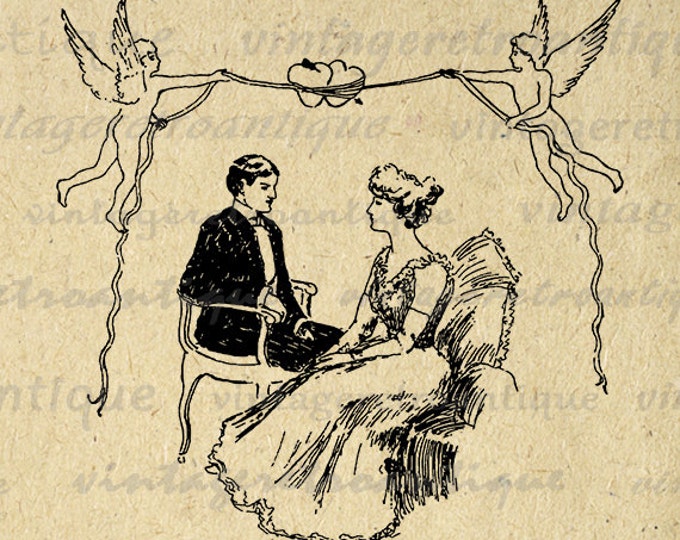 Digital Romantic Couple Printable Graphic Love Image Download Artwork Vintage Clip Art for Transfers Printing etc HQ 300dpi No.4186