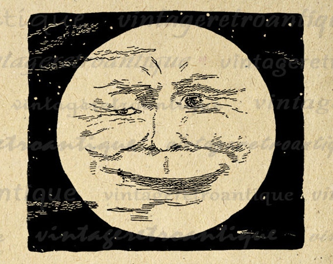 Digital Image Moon Face Printable Graphic Download Artwork Antique Clip Art Jpg Png Eps HQ 300dpi No.2958