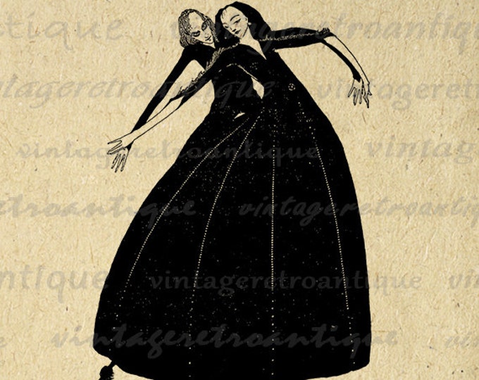 Creepy Couple Digital Printable Download Dark Romance Image Love Graphic Antique Clip Art Jpg Png Eps HQ 300dpi No.3776