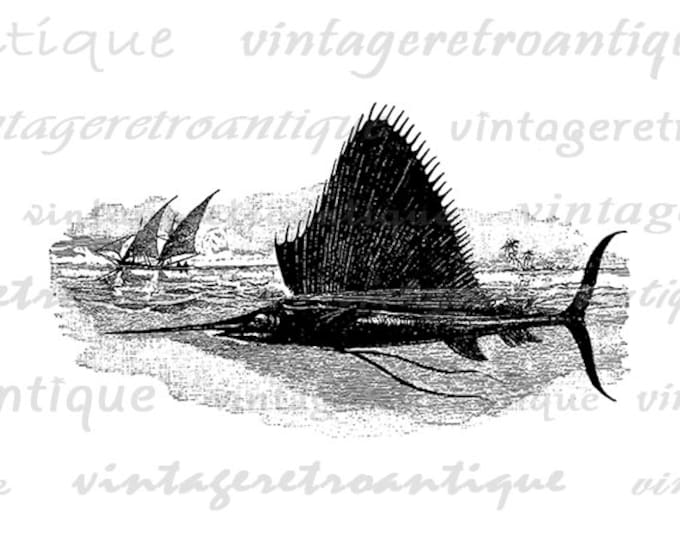 Swordfish Antique Digital Image Download Collage Sheet Fish Artwork Printable Graphic HQ 300dpi No.3772