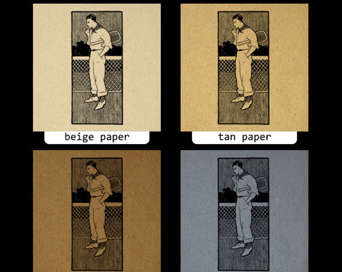 Vintage Tennis Player Digital Image Graphic Download Tennis Printable Antique Clip Art Jpg Png Eps HQ 300dpi No.4178