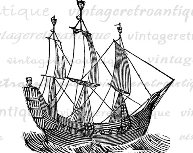 Digital Antique Ship Printable Graphic Download Boat Image Artwork Vintage Clip Art for Transfers Making Prints etc HQ 300dpi No.2174