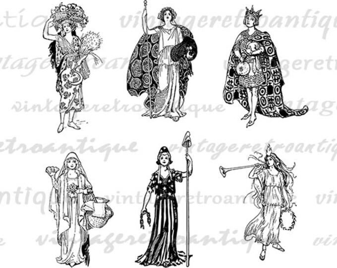 Digital Printable Set of Figures King Women Classic Antique Download Graphic Image for Transfers Pillows HQ 300dpi No.3562