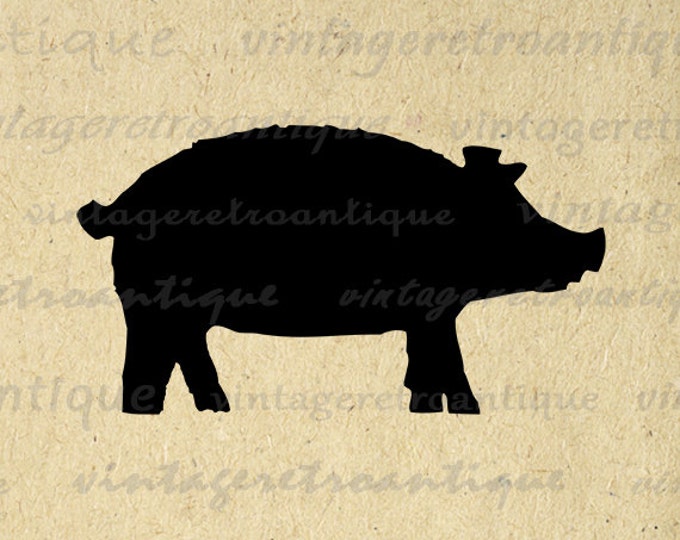 Printable Pig Silhouette Image Digital Pig Graphic Farm Animal Shape Pig Download for Transfers Pillows Tea Towels etc HQ 300dpi No.4695