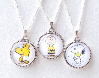 Snoopy necklace Charlie Brown Pendant Woodstock charm Peanuts characters accessories Children's jewelry Stocking stuffer