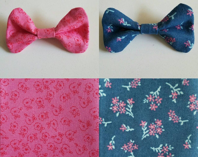 Set of 5 Girl Pink and Blue Floral Polkadot Bow Hair Bobby Pins